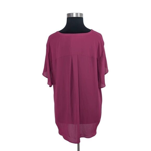 Torrid 4 4X Harper Berry Pink Short Flutter Sleeve Top Georgette Pullover NWT 30 - Picture 6 of 9
